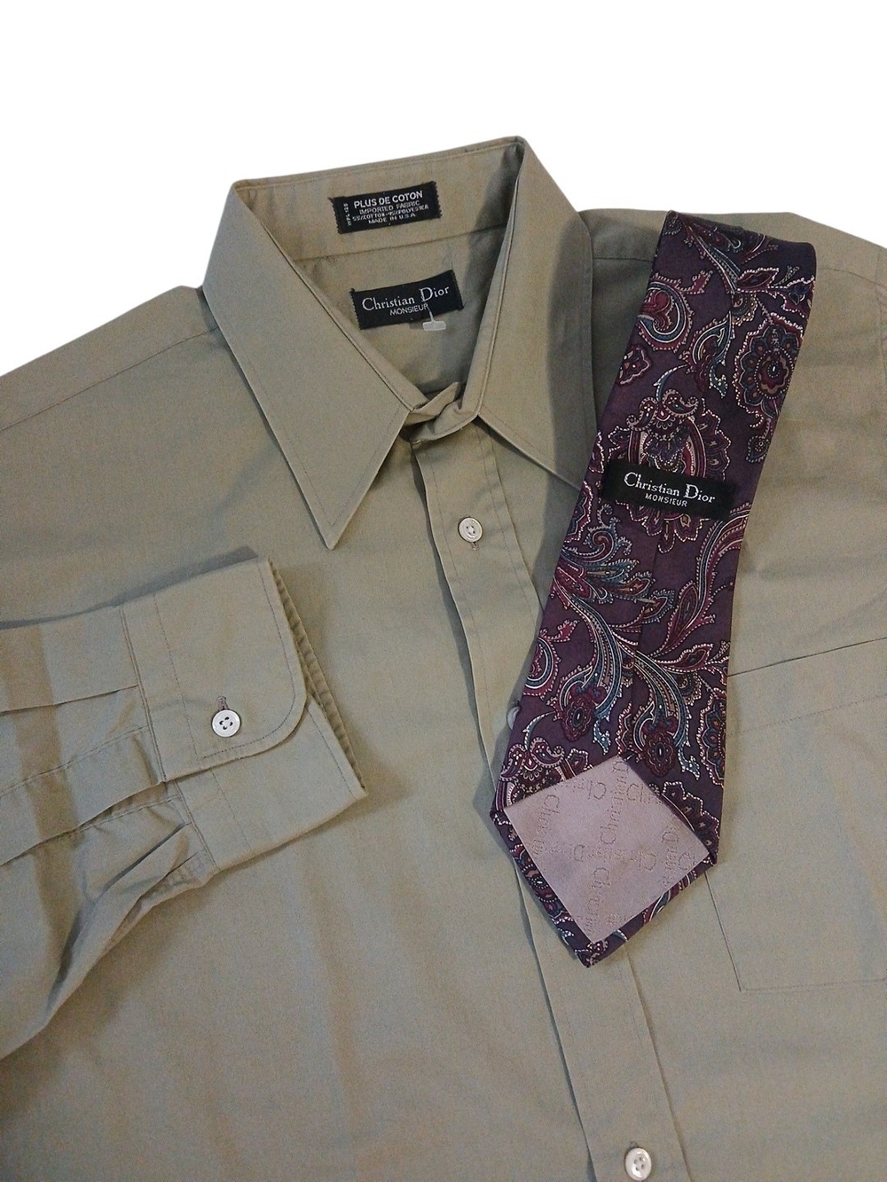 Vintage‎ Christian Dior Monsieur Shirt With Paisley Silk Tie Mens